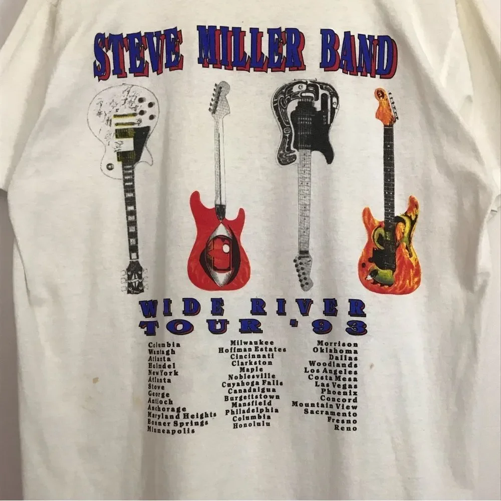 Vintage Steve Miller Band 1993 Wide River Tour 90s White Tshirt Mens Sz Large